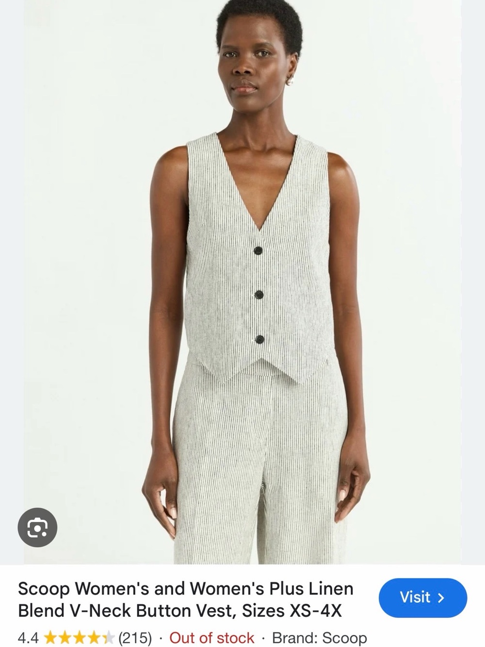 Women's Linen-Blend V-Neck Button Vest in Light Gray